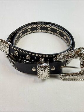 Nocona Womens Western Cowgirl Leather Belt L Black Stud Rhinestone 42in